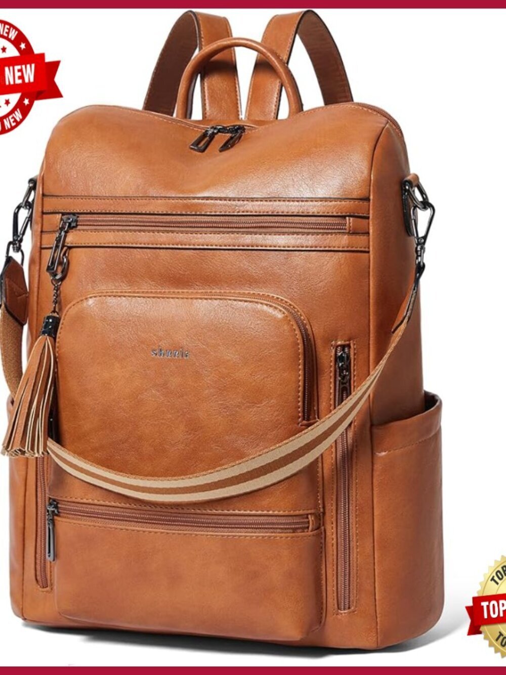 Vegan Leather Laptop Backpack 15.6 Inch Large Capacity Travel Work Bag